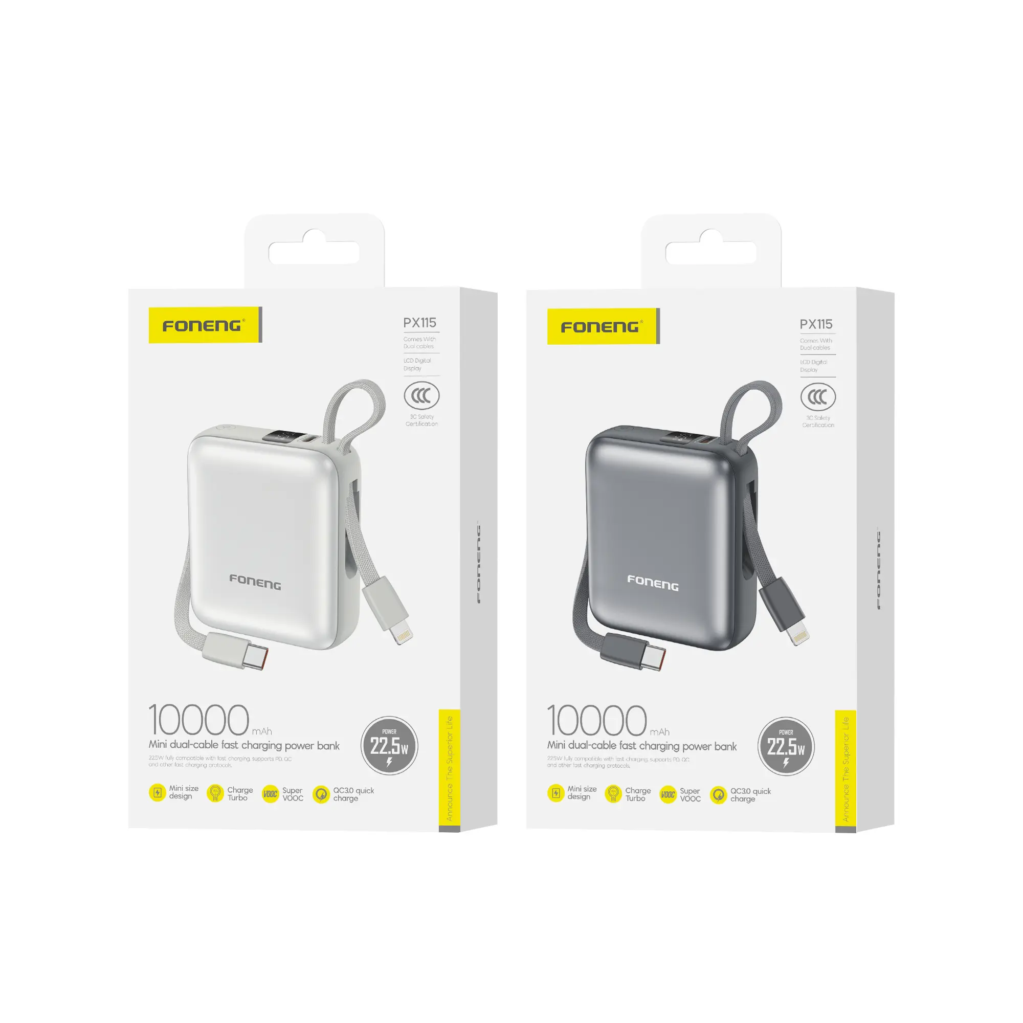 FONENG-PX115-Packaging-1.webp PX 115 Foneng Mini Dual Cable 10000mAh Power Bank - Image 1