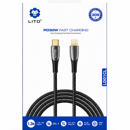 LITO 30W Type-C to Lightning Braided Fast Charging Cable – 1.2m